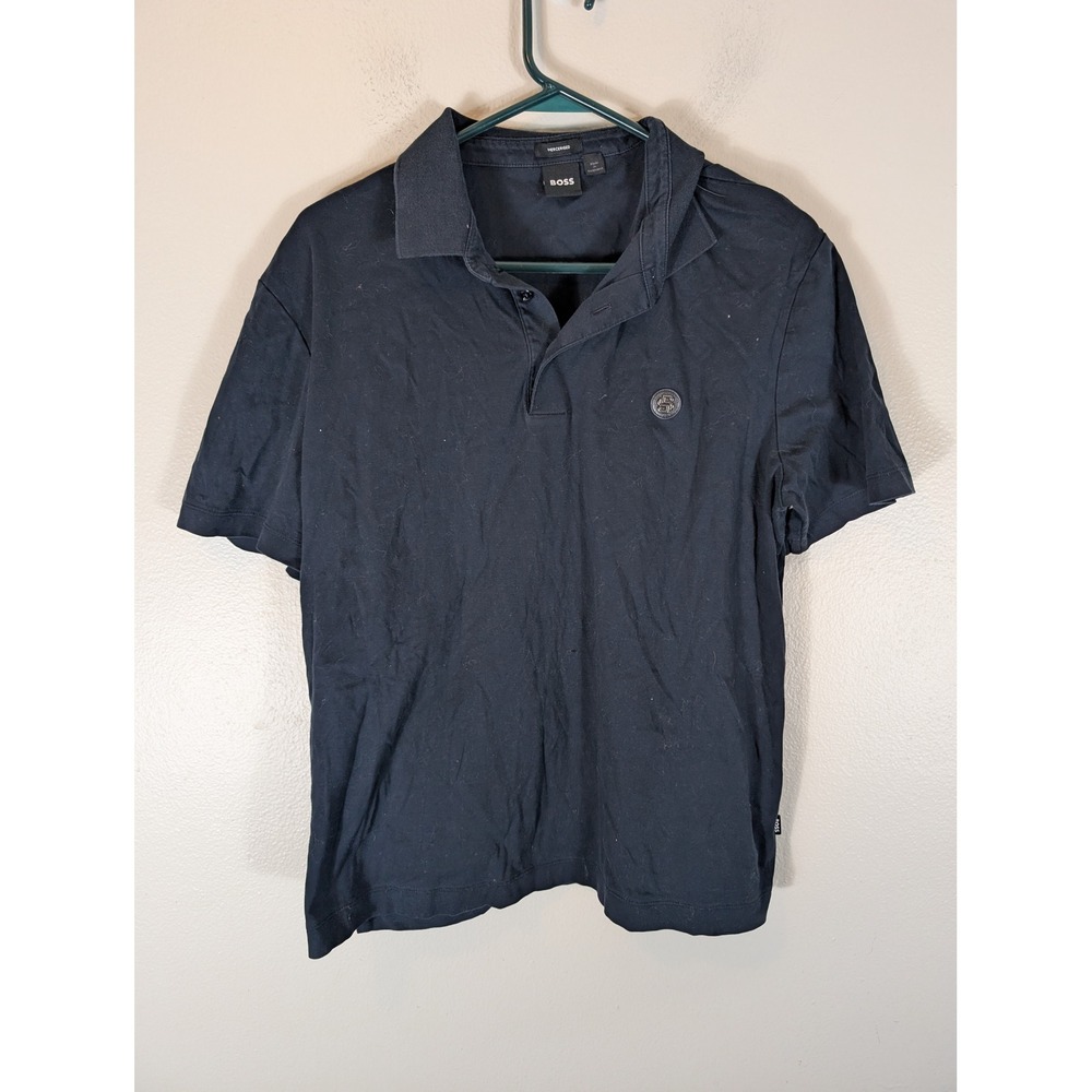 Hugo Boss Men's L Mercerized Cotton Black Polo Shirt Logo Office